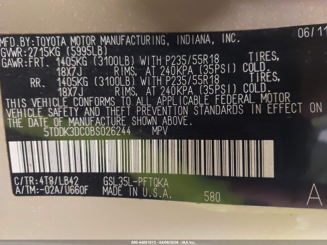 2011 TOYOTA SIENNA 5TDDK3DC0BS026244 Photo 8