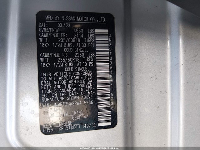 JN8BT3BA3PW415736 Nissan Rogue Sv Fwd