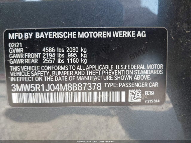 3MW5R1J04M8B87378 BMW 330I