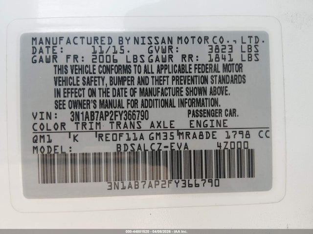 3N1AB7AP2FY366790 Nissan SENTRA S