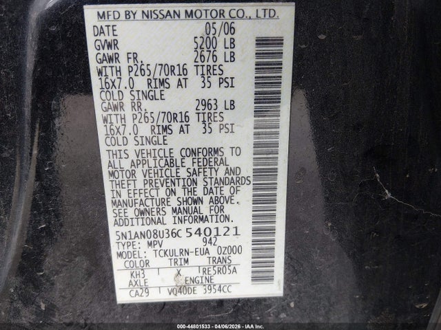 2006 NISSAN XTERRA 5N1AN08U36C540121 Photo 8
