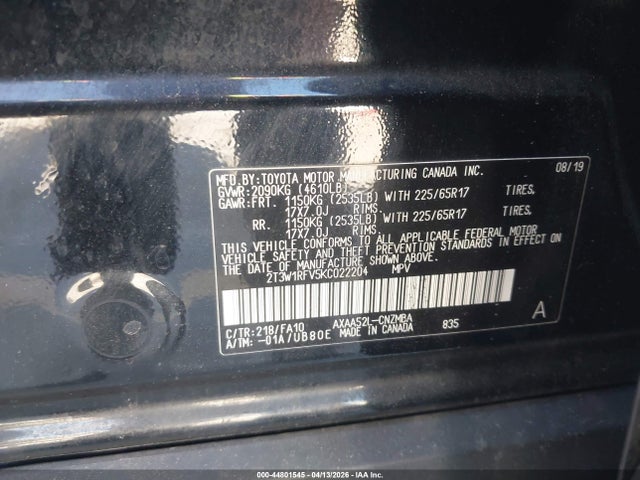 2T3W1RFV5KC022204 Toyota Rav4 Xle