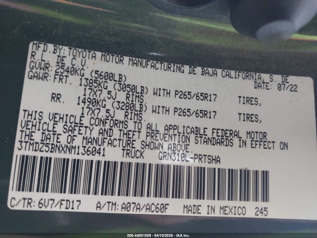 3TMDZ5BNXNM136041 Toyota Tacoma Trd Sport