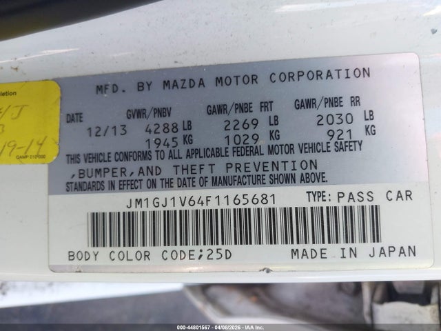 2015 MAZDA MAZDA6 JM1GJ1V64F1165681 Photo 8