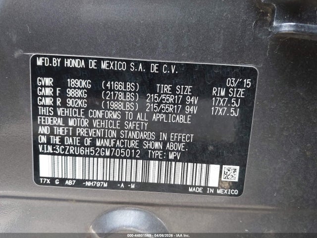 2016 HONDA HR-V 3CZRU6H52GM705012 Photo 8