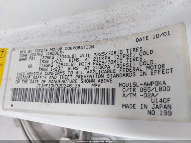 Aukcja sprzedaży 2002 Lexus Rx 300, vin: JTJHF10U320246129, numer aukcji: 44801586
