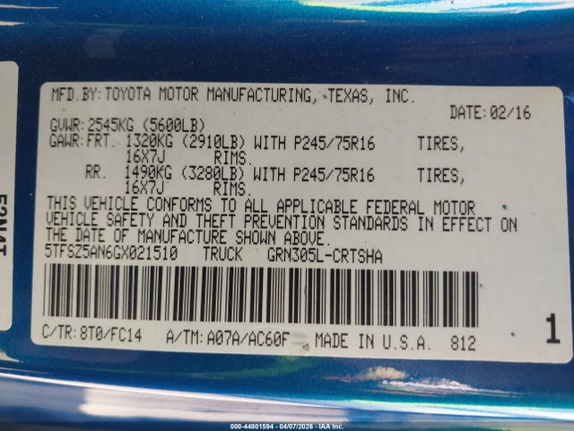 5TFSZ5AN6GX021510 Toyota Tacoma Sr5 V6