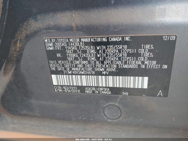 Aukcja sprzedaży 2010 Toyota Rav4 Sport, vin: 2T3WF4DV3AW024618, numer aukcji: 44801598
