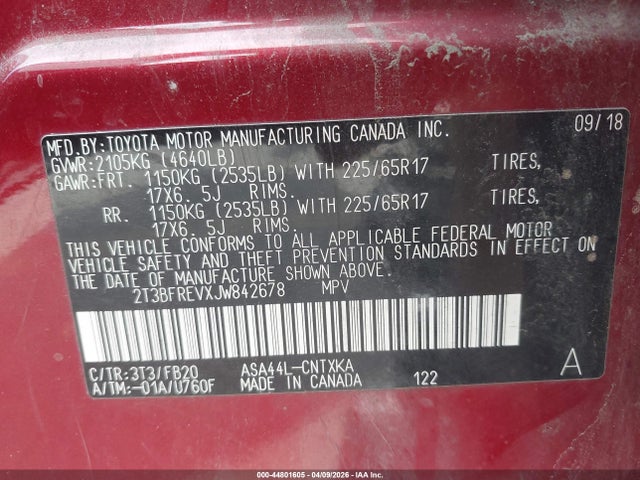 Toyota RAV4 LE 2018 2T3BFREVXJW842678 Image 9