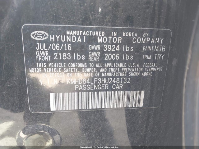 2017 HYUNDAI ELANTRA KMHD84LF3HU248132 Photo 8