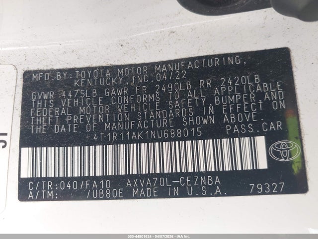4T1R11AK1NU688015 Toyota CAMRY LE