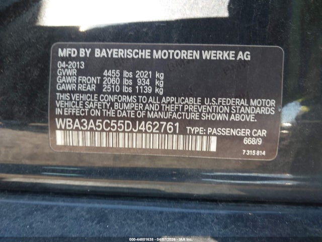 2013 Bmw 328i მანქანა იყიდება აუქციონზე, vin: WBA3A5C55DJ462761, აუქციონის ნომერი: 44801638