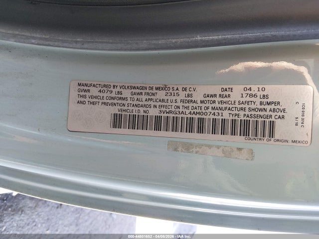 44801652 :رقم المزاد ، 3VWRG3AL4AM007431 vin ، 2010 Volkswagen New Beetle 2.5l Final Edition مزاد بيع