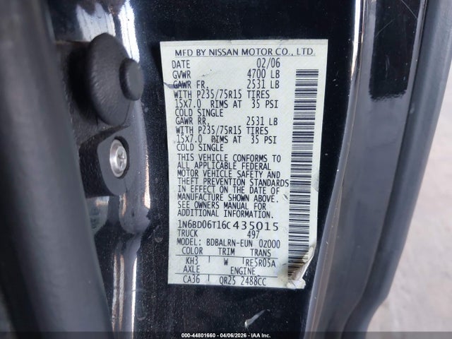 Продаж на аукціоні авто 2006 Nissan Frontier Xe, vin: 1N6BD06T16C435015, номер лоту: 44801660