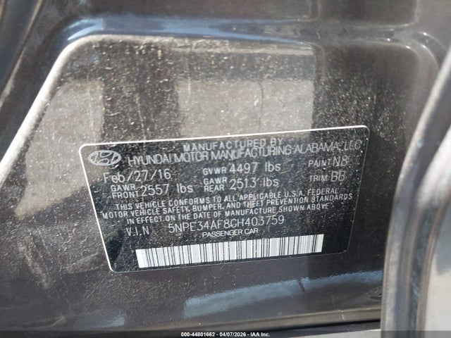 Hyundai Sonata Sport 2016 5NPE34AF8GH403759 Image 9