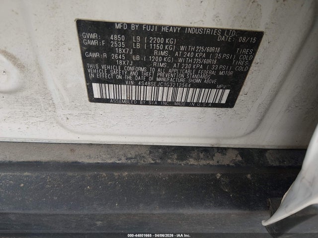 44801665 :رقم المزاد ، 4S4BSEJC1G3212564 vin ، 2016 Subaru Outback 3.6r Limited مزاد بيع