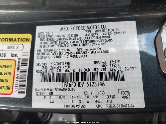 Ford FUSION SE 2015 1FA6P0HD7F5123146 Image 9
