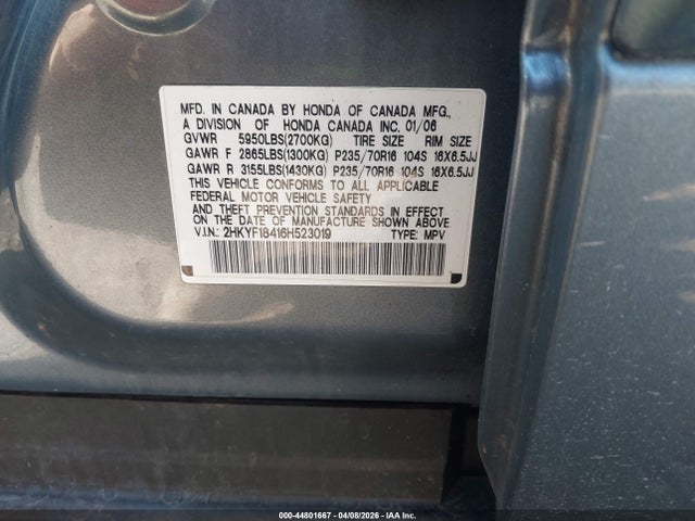 2006 HONDA PILOT 2HKYF18416H523019 Photo 8