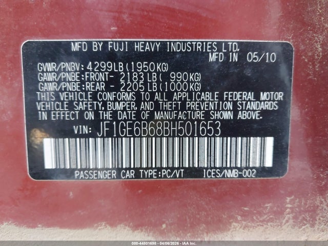 2011 SUBARU IMPREZA JF1GE6B68BH501653 Photo 8