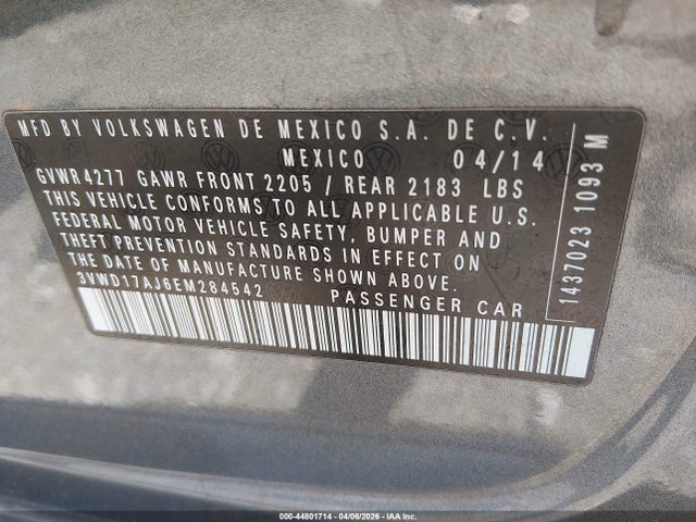 Продаж на аукціоні авто 2014 Volkswagen Jetta 1.8t Se, vin: 3VWD17AJ6EM284542, номер лоту: 44801714