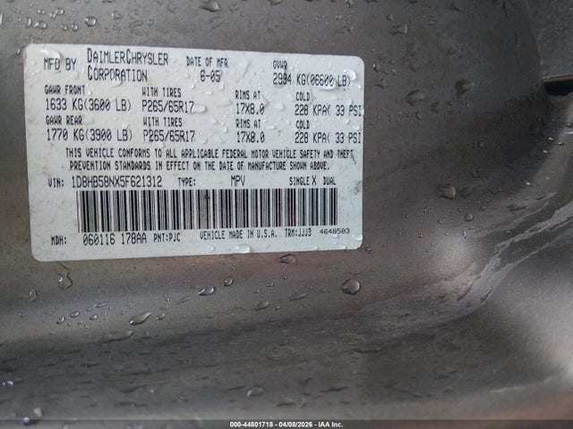 Aukcja sprzedaży 2005 Dodge Durango Limited, vin: 1D8HB58NX5F621312, numer aukcji: 44801718