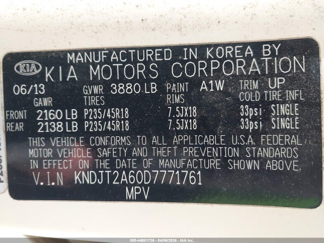 Продажа на аукционе авто 2013 Kia Soul !, vin: KNDJT2A60D7771761, номер лота: 44801726