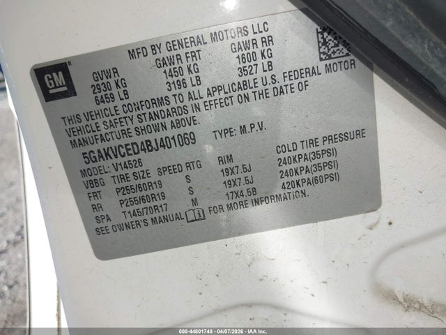 Aukcja sprzedaży 2011 Buick Enclave 2xl, vin: 5GAKVCED4BJ401069, numer aukcji: 44801748