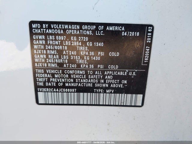 2018 VOLKSWAGEN ATLAS 1V2KR2CA4JC566997 Photo 8