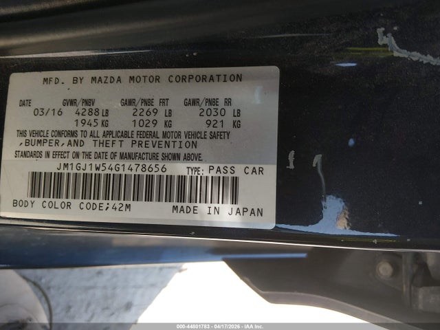 Продаж на аукціоні авто 2016 Mazda Mazda6 I Grand Touring, vin: JM1GJ1W54G1478656, номер лоту: 44801783
