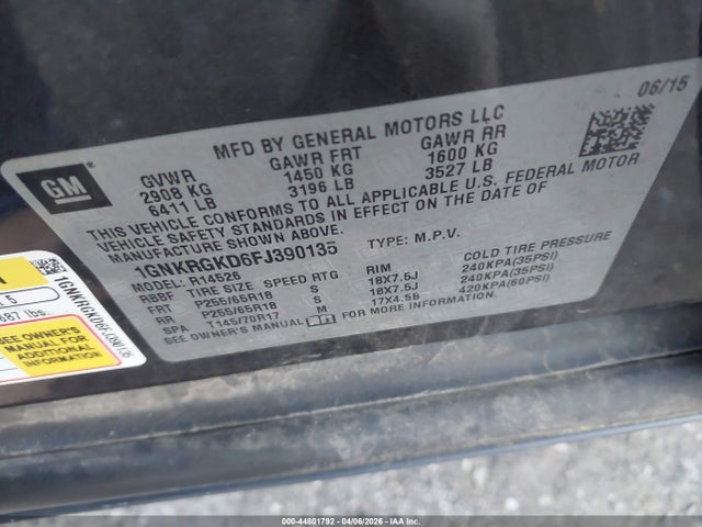 2015 CHEVROLET TRAVERSE 1GNKRGKD6FJ390135 Photo 8