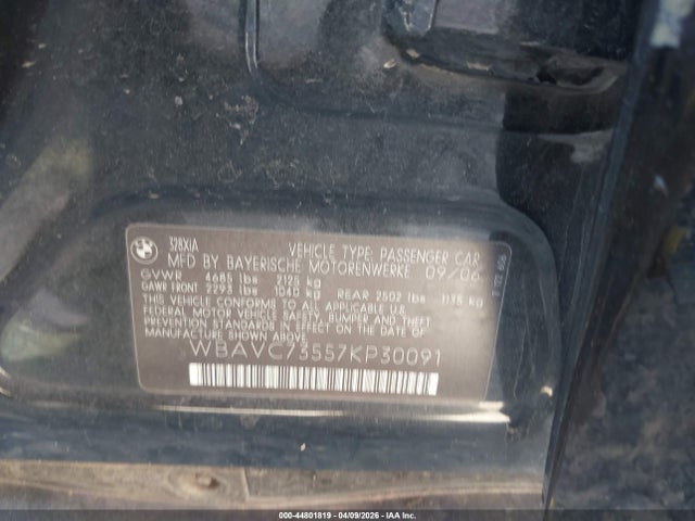 44801819 :رقم المزاد ، WBAVC73557KP30091 vin ، 2007 Bmw 328xi مزاد بيع