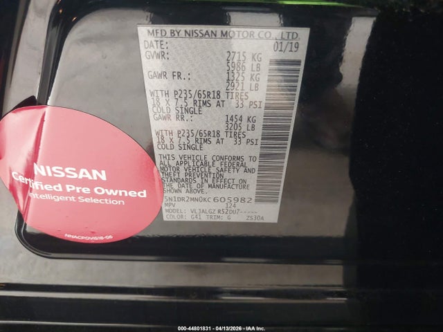 Nissan Pathfinder Sl 2019 5N1DR2MN0KC605982 Image 9