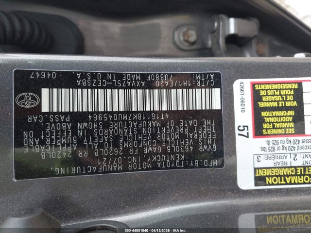 44801840 :رقم المزاد ، 4T1G11BK7MU045964 vin ، 2021 Toyota Camry Se Awd مزاد بيع