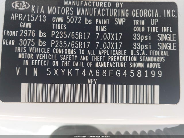 Aukcja sprzedaży 2014 Kia Sorento Lx, vin: 5XYKT4A68EG458199, numer aukcji: 44801841