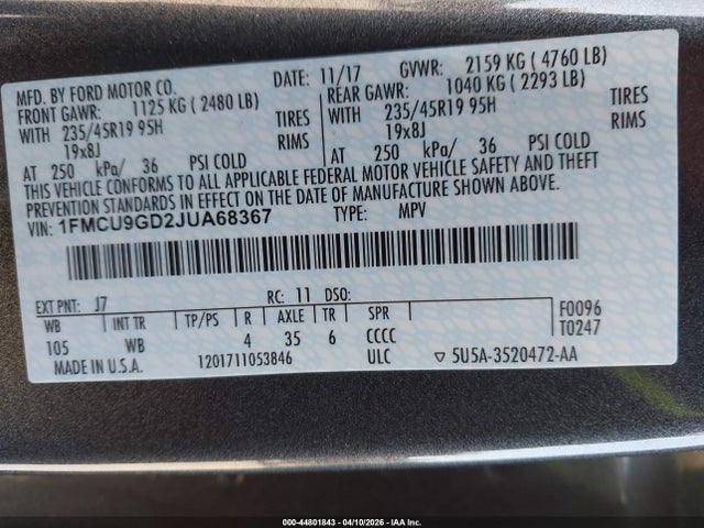 2018 FORD ESCAPE 1FMCU9GD2JUA68367 Photo 8