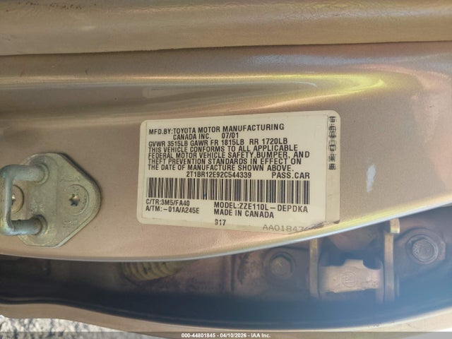 2002 TOYOTA COROLLA 2T1BR12E92C544339 Photo 8