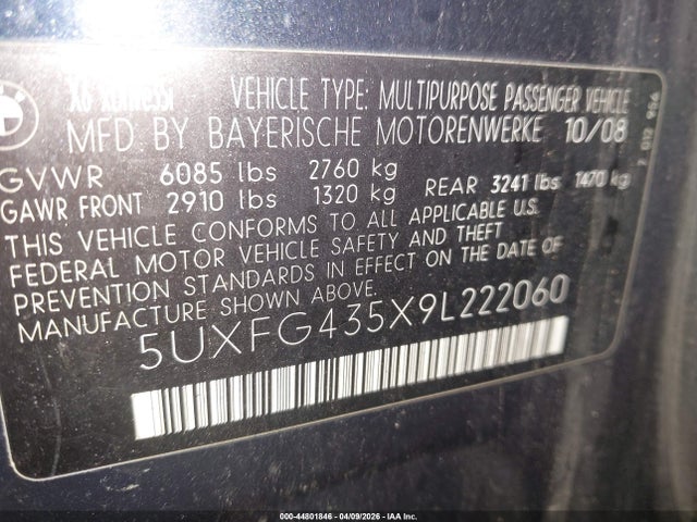Aukcja sprzedaży 2009 Bmw X6 Xdrive35i, vin: 5UXFG435X9L222060, numer aukcji: 44801846