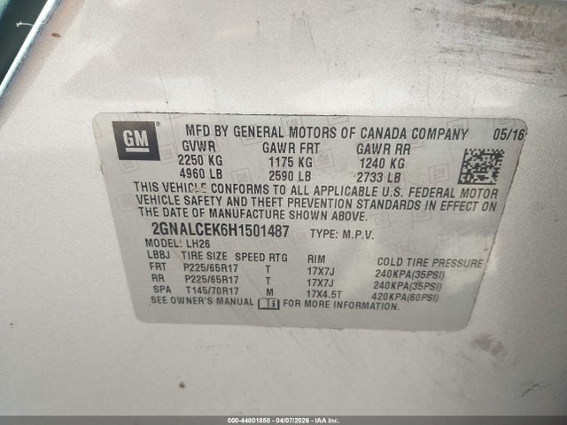 2017 CHEVROLET EQUINOX 2GNALCEK6H1501487 Photo 8