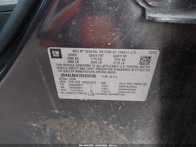 Chevrolet EQUINOX 1LT 2014 2GNALBEK7E6200106 Image 9