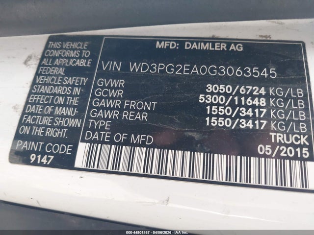 Aukcja sprzedaży 2016 Mercedes-benz Metris, vin: WD3PG2EA0G3063545, numer aukcji: 44801867