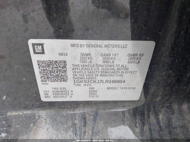 Aukcja sprzedaży 2020 Gmc Yukon 4wd Denali, vin: 1GKS2CKJ7LR166904, numer aukcji: 44801876
