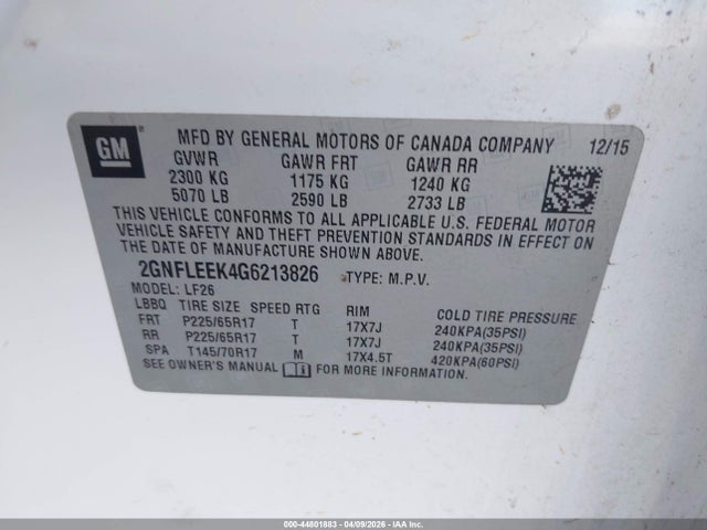 2GNFLEEK4G6213826 Chevrolet EQUINOX LS