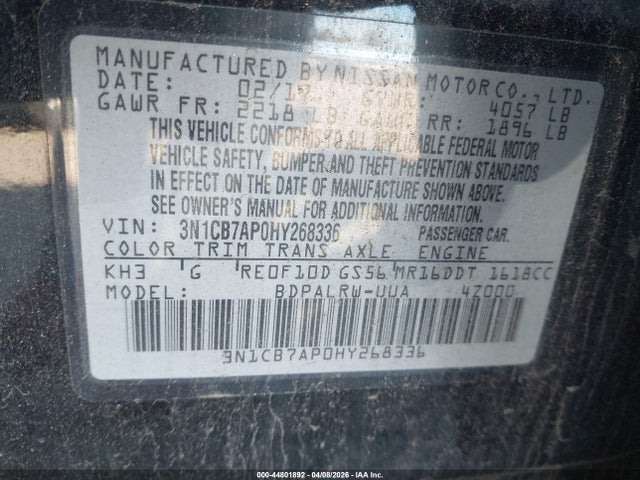 Продажа на аукционе авто 2017 Nissan Sentra Sr Turbo, vin: 3N1CB7AP0HY268336, номер лота: 44801892