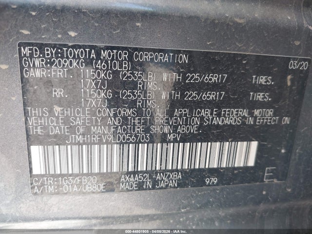 Продажа на аукционе авто 2020 Toyota Rav4 Le, vin: JTMH1RFV9LD056703, номер лота: 44801905