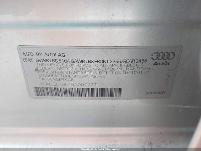 2006 AUDI S4 WAUGL78E46A007273 Photo 8
