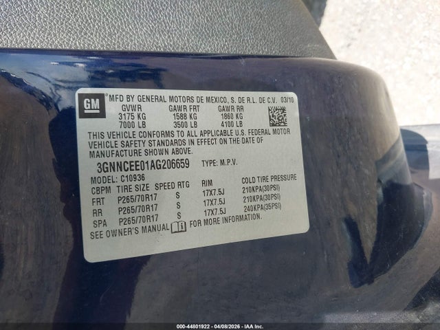 Aukcja sprzedaży 2010 Chevrolet Avalanche 1500 Ls, vin: 3GNNCEE01AG206659, numer aukcji: 44801922