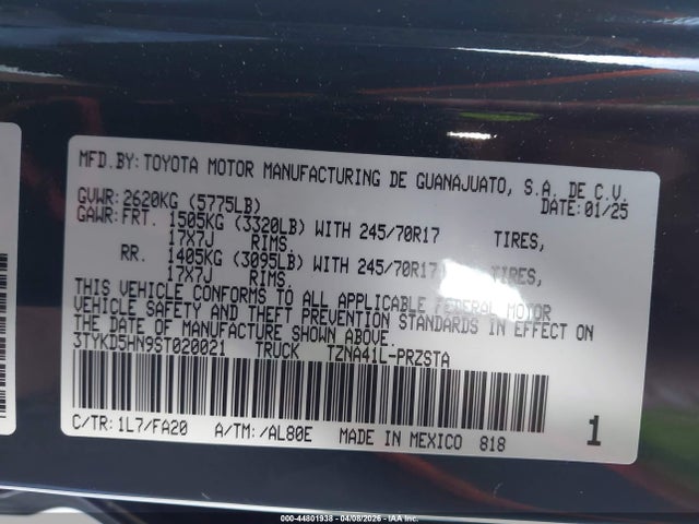 Продаж на аукціоні авто 2025 Toyota Tacoma Sr, vin: 3TYKD5HN9ST020021, номер лоту: 44801938