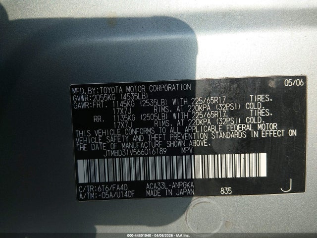 2006 TOYOTA RAV4 JTMBD31V566016189 Photo 8