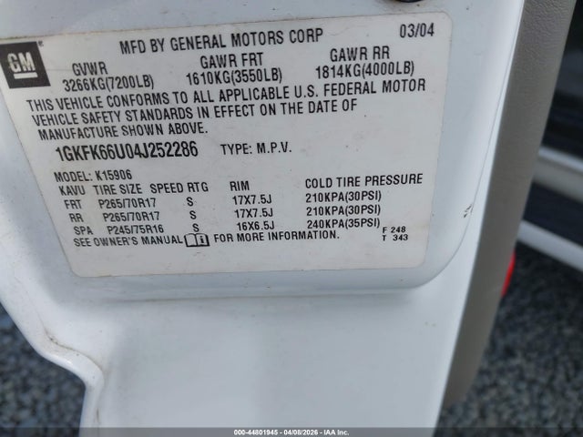 Продаж на аукціоні авто 2004 Gmc Yukon Xl 1500 Denali, vin: 1GKFK66U04J252286, номер лоту: 44801945