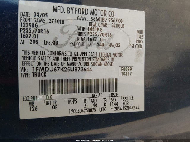 Auction sale of the 2005 Ford Explorer Sport Trac Adrenalin/xls/xlt, vin: 1FMDU67K25UB73644, lot number: 44801951